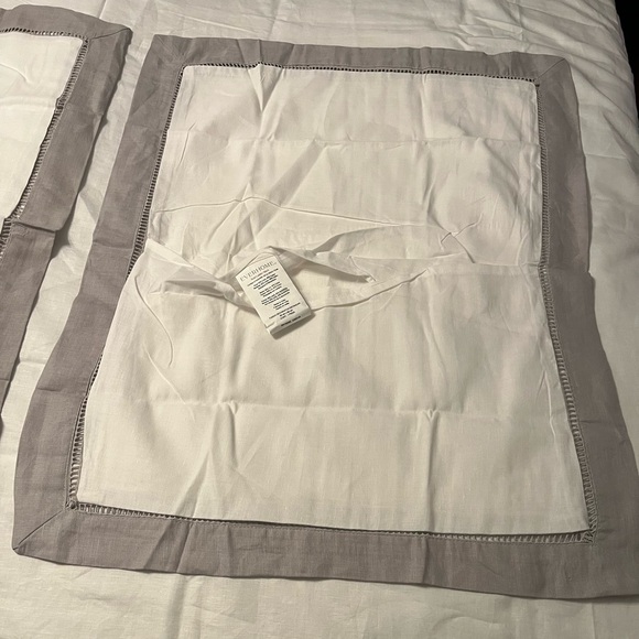 Everhome Queen Duvet 3 pc. Set White Linen Cotton Blend Gray Reid Ladder Stitch - Picture 10 of 13